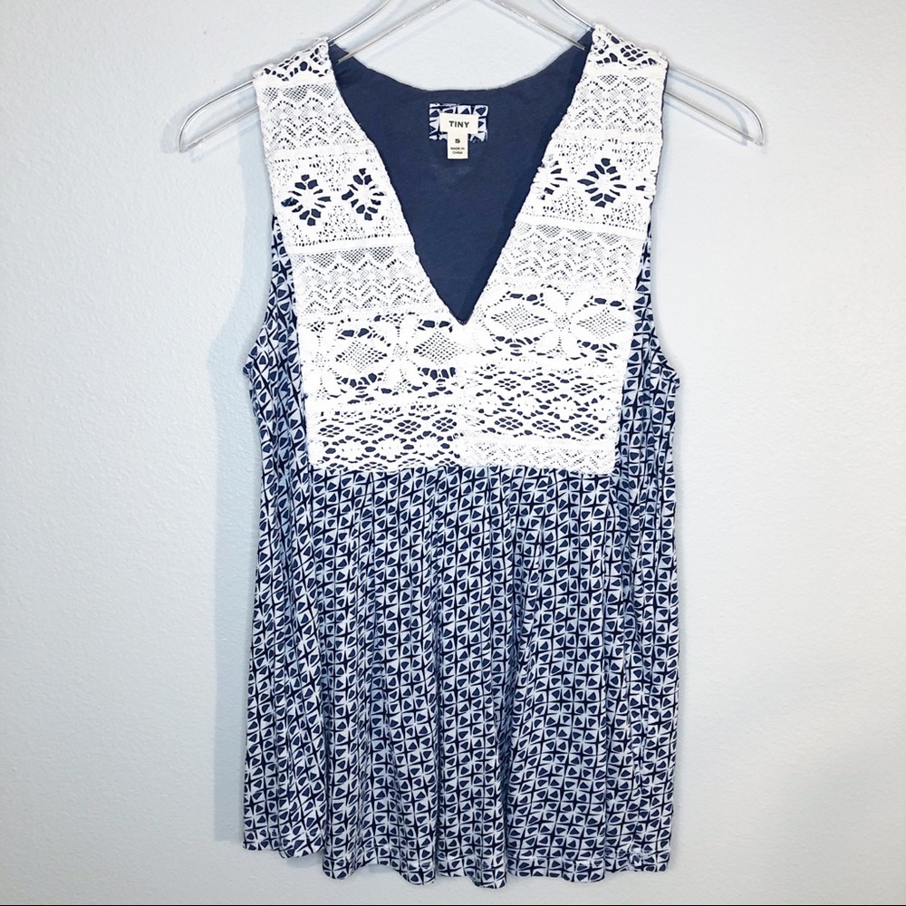 TINY by Anthropologie Crocheted Split Neck Sleeveless Top